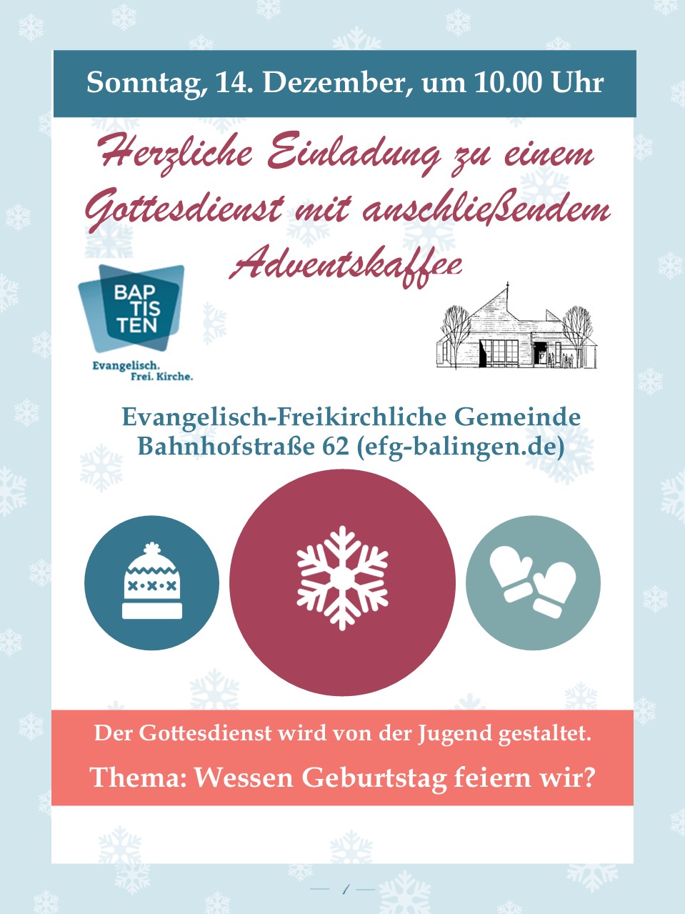 Gottesdienst mit Adventskaffee 14. Dezember 25